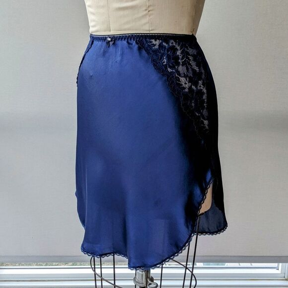 Darling Vintage Navy Slip with Lace - Picture 1 of 5